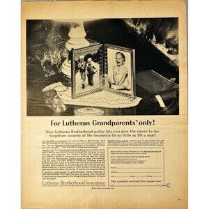 Lutheran Brotherhood Insurance "For Lutheran Grandparents Only!" Print Ad 1965